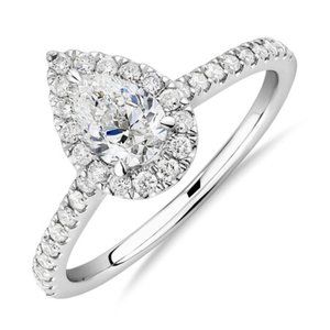 0.92 Ct TW Halo Pear Diamond Engagement Ring Gold